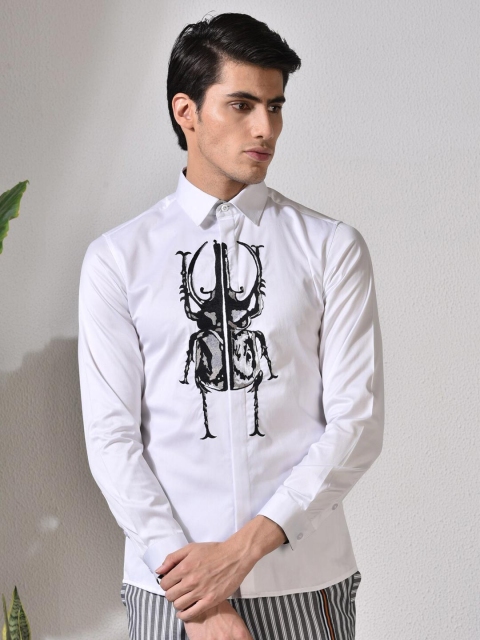 

ABKASA Men White Printed Sharp Slim Fit Casual Shirt
