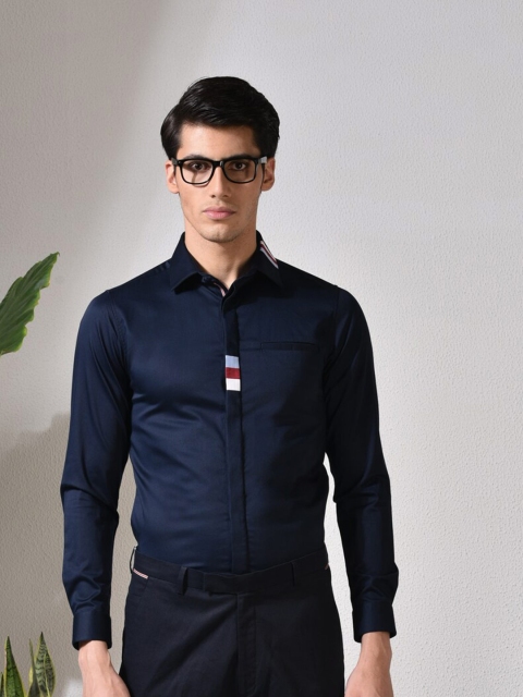 

ABKASA Men Navy Blue Solid Sharp Slim Fit Formal Shirt