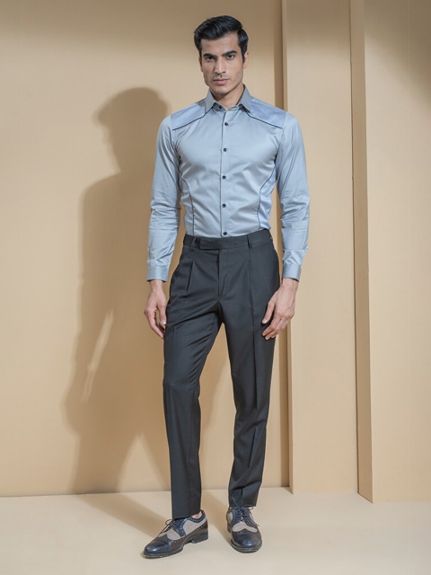 

ABKASA Men Grey Prined Sharp Slim Fit Formal Shirt
