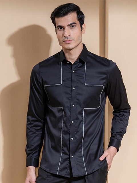 

ABKASA Men Black Solid Sharp Slim Fit Casual Shirt