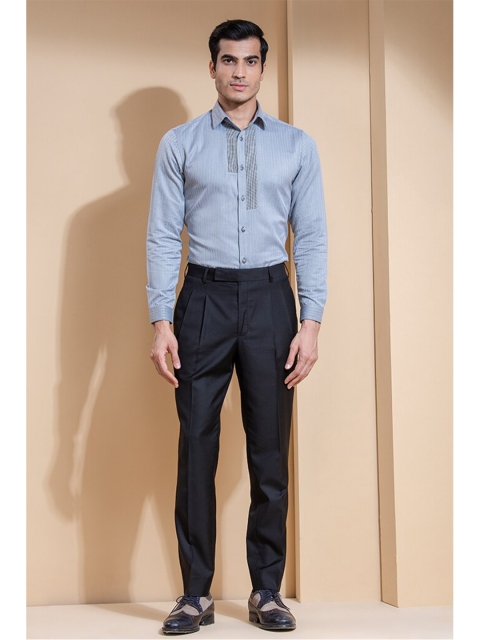 

ABKASA Men Grey Striped Sharp Slim Fit Casual Shirt