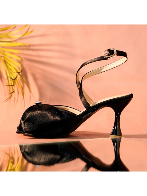 

Sole House Black PU Party Peep Toe Heels With Bow