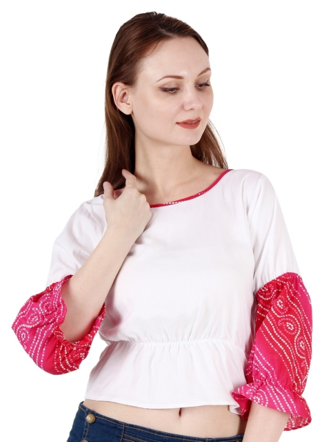 

SAKIA Women White Cinched Waist Crop Top