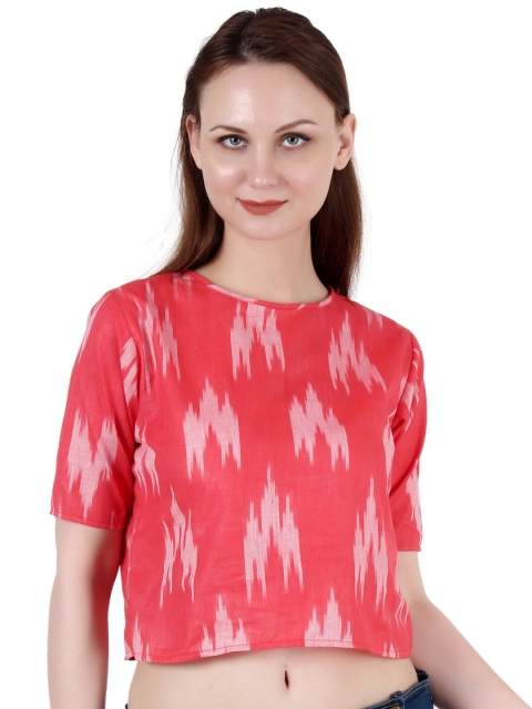 

SAKIA Women Red & White Print Crop Top