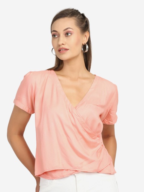 

SAKIA Peach-Coloured V Neck Wrap Top