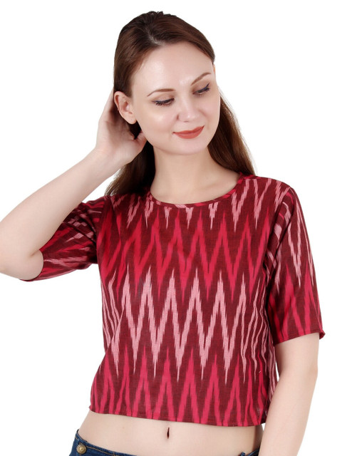 

SAKIA Maroon Geometric Print Crop Top
