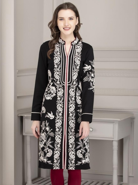 

Lakshita Women Black & White Floral Embroidered Thread Work Crepe Kurta