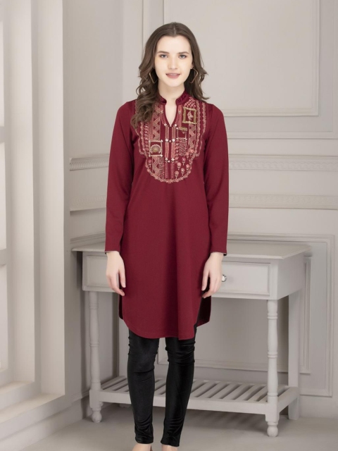

Lakshita Women Red Ethnic Motifs Embroidered Woolen Kurta