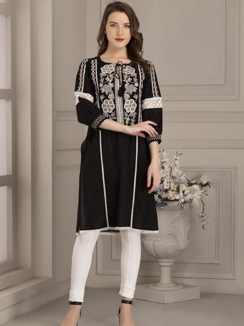 

Lakshita Women Charcoal Ethnic Motifs Embroidered Thread Work Kurta