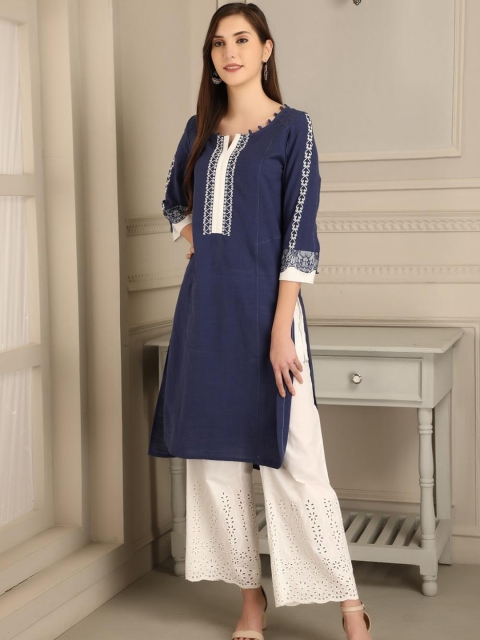 

Lakshita Women Blue Yoke Design Thread Work Kurta