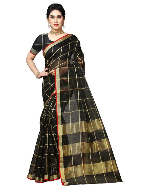 

Sidhidata Black & Gold-Toned Checked Zari Kota Saree