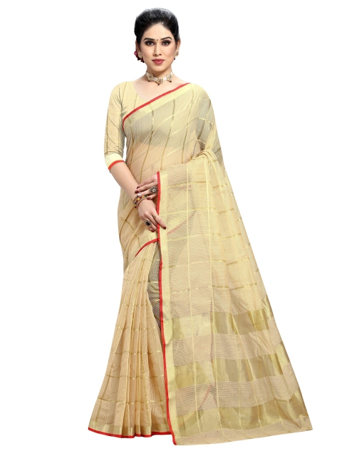 

Sidhidata Beige & Gold-Toned Checked Zari Kota Saree