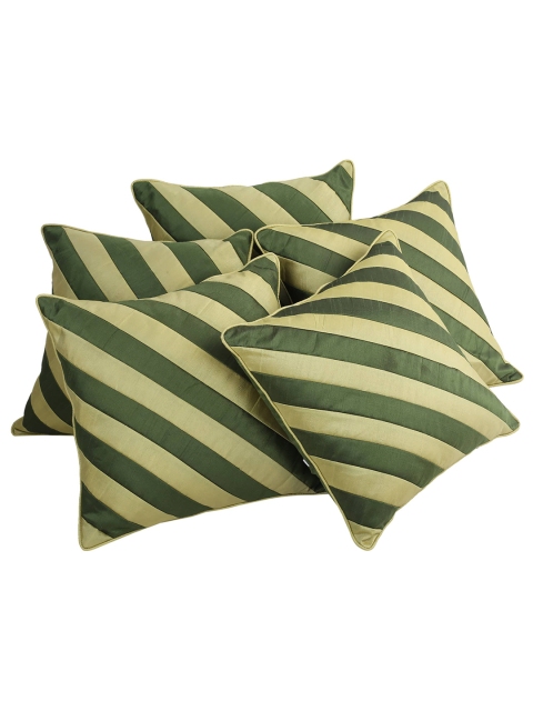 

Clasiko Dark Green & Light Green Set of 5 Striped Square Cushion Covers