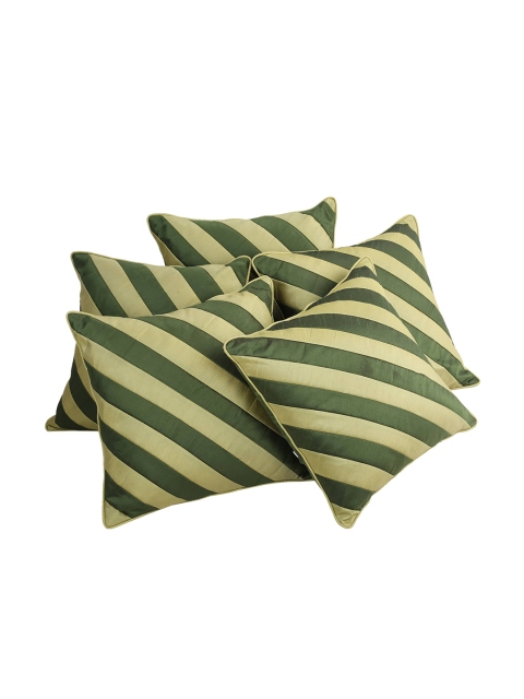

Clasiko Green & Beige Set of 5 Striped Square Cushion Covers