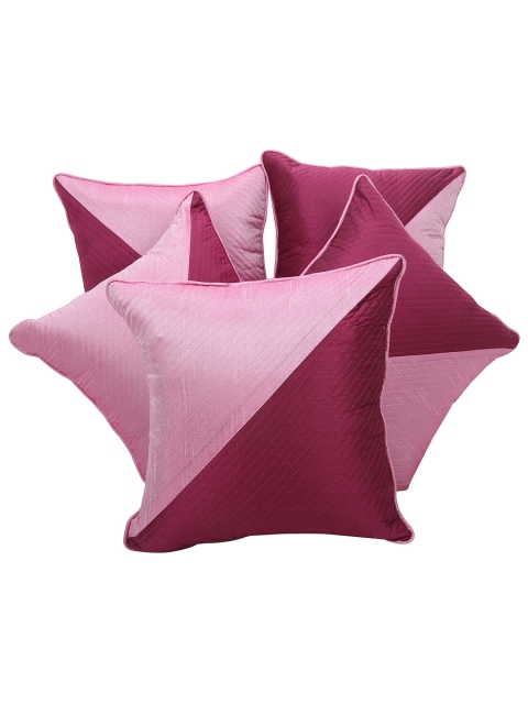 

Clasiko Pink & Magenta Set of 5 Colourblocked Quilted Square Cushion Covers