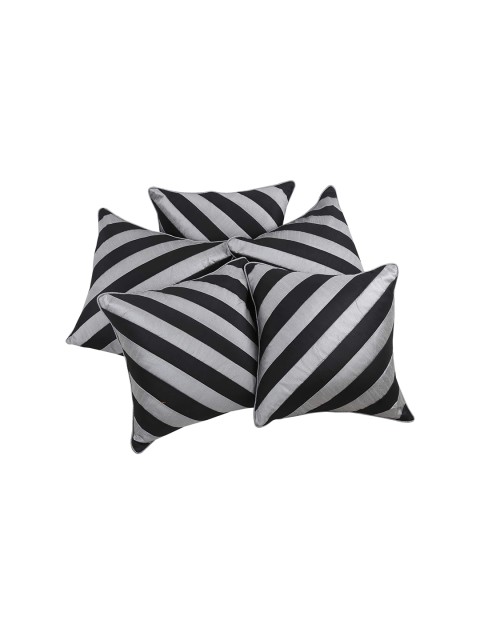 

Clasiko Black & Grey Set of 5 Striped Square Cushion Covers