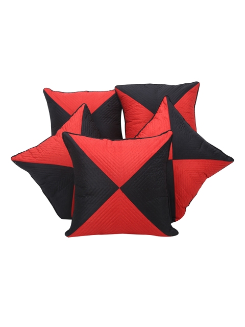

Clasiko Red & Black Set of 5 Colourblocked Square Cushion Covers