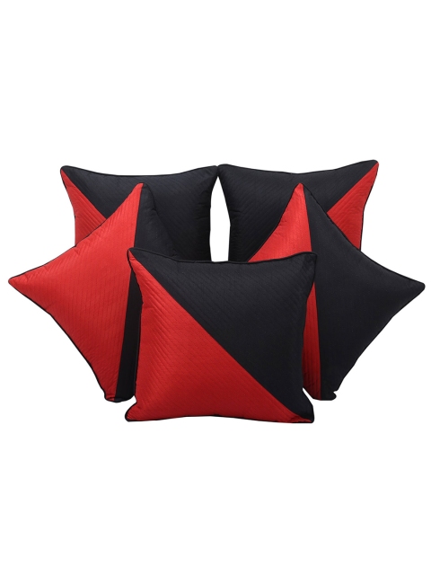 

Clasiko Red & Black Set of 5 Striped Square Cushion Covers