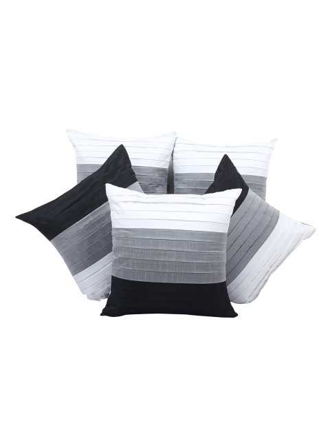

Clasiko Black & Grey Set of 5 Striped Square Cushion Covers