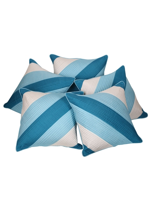 

Clasiko Blue & White Set of 5 Striped Square Cushion Covers
