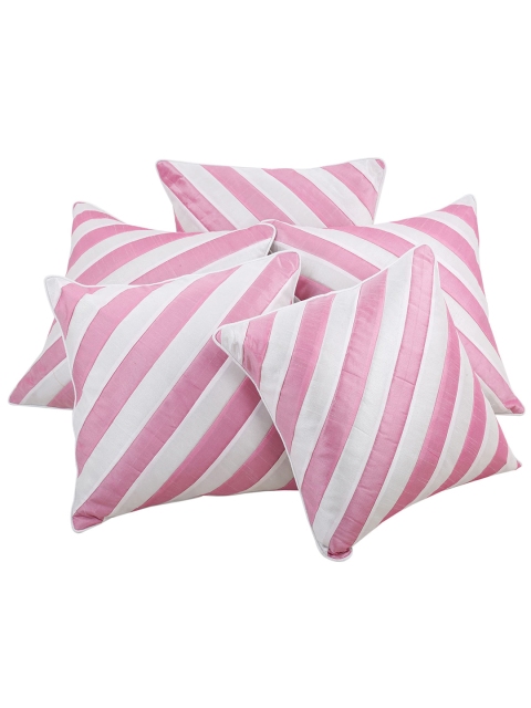 

Clasiko Pink & White Set of 5 Striped Square Cushion Covers