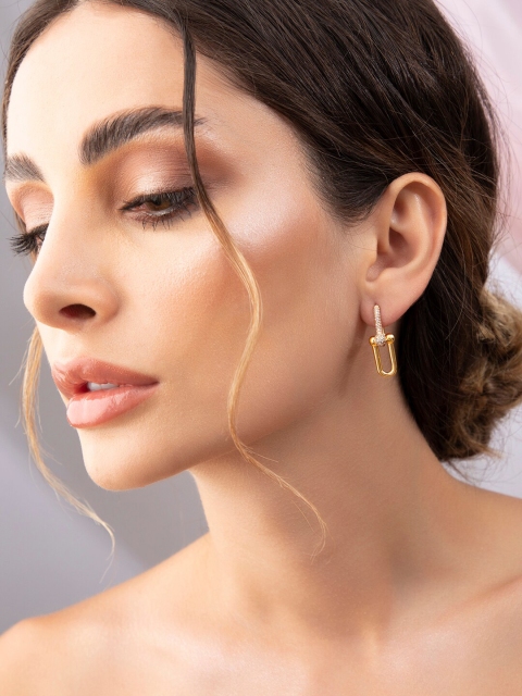 

Rubans Voguish Gold-Toned Geometric Drop Earrings