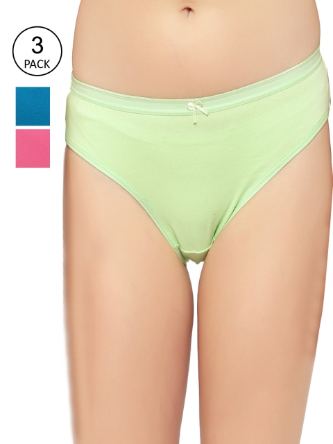 

ADEERA Women Pack of 3 Lime ,Blue And Pink Solid Briefs, Lime green