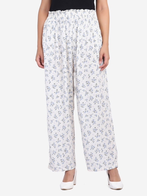 

SAKIA Women White & Blue Floral Printed Palazzos