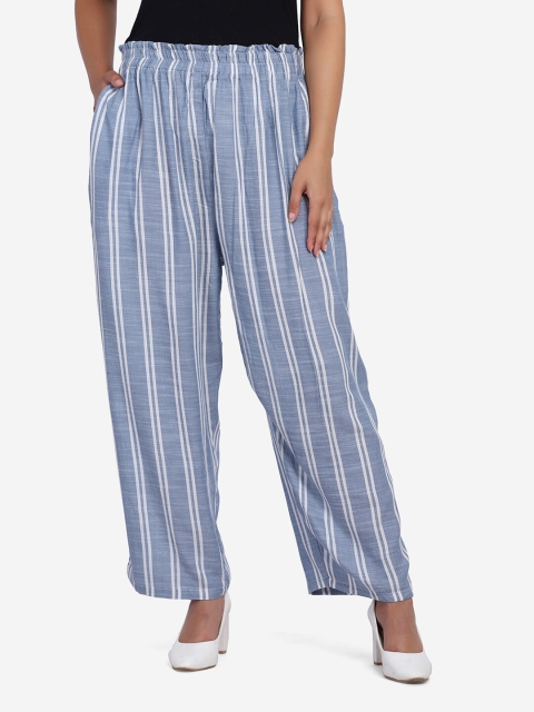 

SAKIA Women Blue & White Striped Palazzos