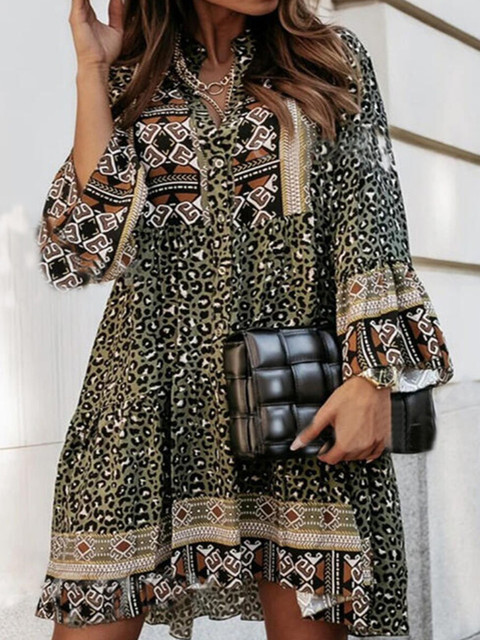 

URBANIC Olive Green Floral Dress