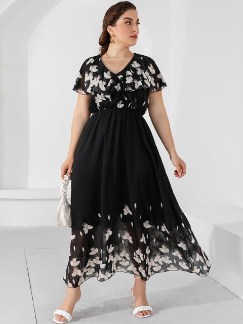 

URBANIC Black Floral Maxi Dress