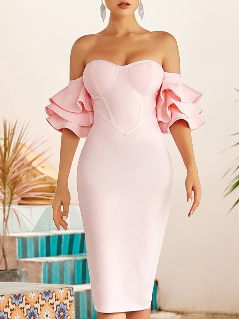 

URBANIC Women Pink Bodycon Midi Dress