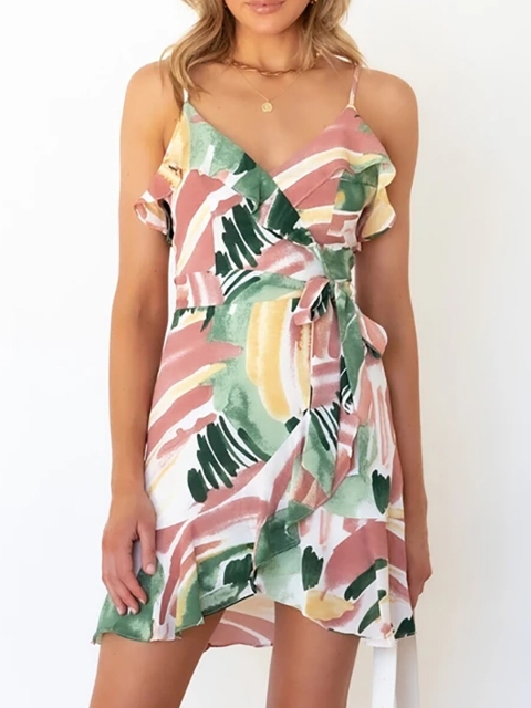 

URBANIC Green Tropical Mini Dress