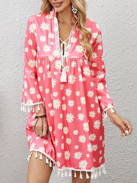 

URBANIC Pink Floral A-Line Dress