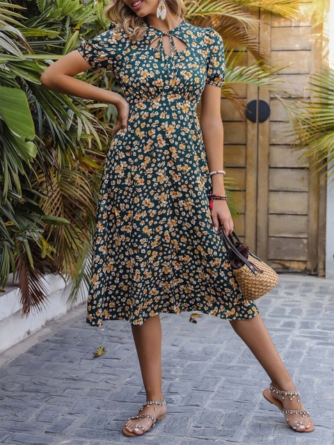 

URBANIC Green Floral Dress