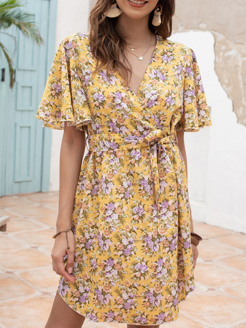 

URBANIC Yellow Floral Dress