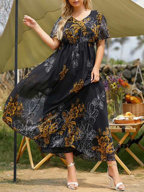 

URBANIC Black Floral Empire Maxi Dress