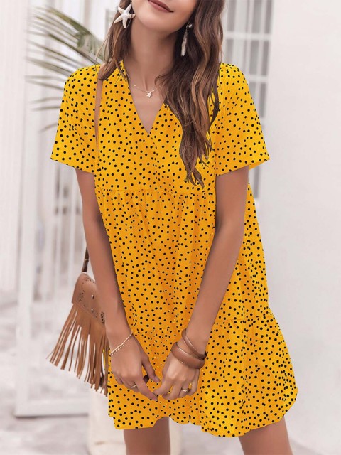 

URBANIC Yellow Floral A-Line Dress