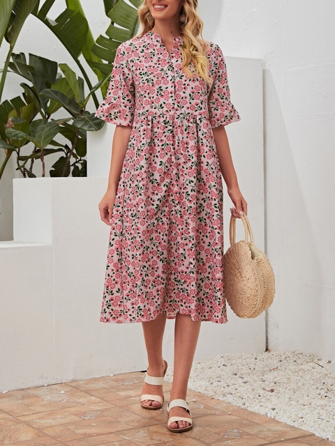 

URBANIC Pink Floral A-Line Dress