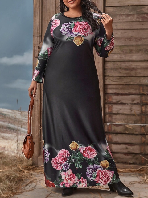 

URBANIC Black Floral Maxi Dress