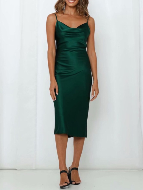 

URBANIC Olive Green Pinafore Midi Dress