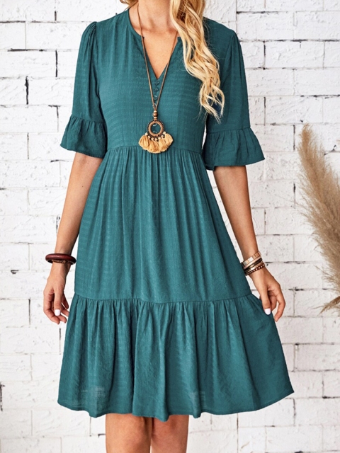 

URBANIC Olive Green A-Line Dress