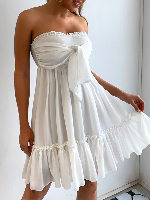 

URBANIC White Off-Shoulder A-Line Dress