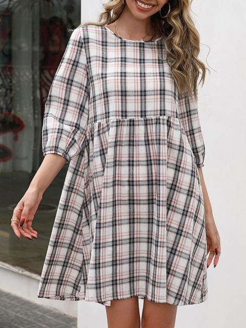 

URBANIC Navy Blue Checked A-Line Dress