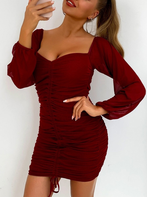 

URBANIC Women Burgundy Solid Bodycon Dress