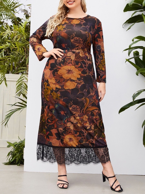 

URBANIC Brown Floral Maxi Midi Dress
