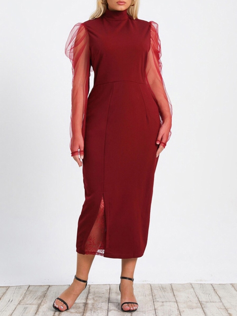 

URBANIC Burgundy Sheath Midi Dress