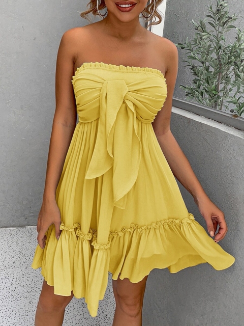 

URBANIC Yellow Off-Shoulder A-Line Dress