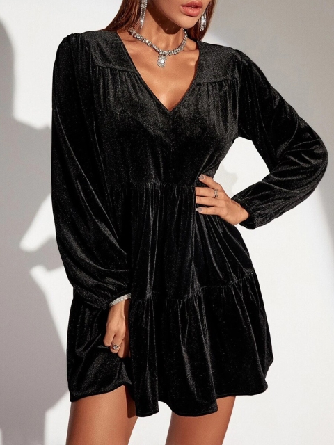

URBANIC Women Black Polyester A-Line Mini Dress