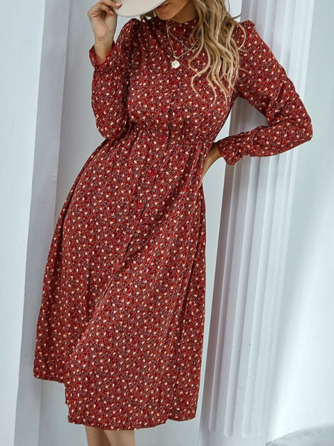 

URBANIC Red Floral Shirt Dress